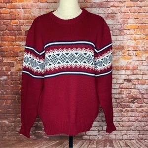 Andrew St. John Vintage Red and Blue Preppy Nordic Crewneck Sweater